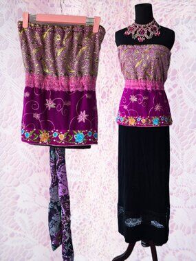 Handmade Pink Bead Embroidered & Floral Tube-Top Blouse Fairycore Y2k-Style